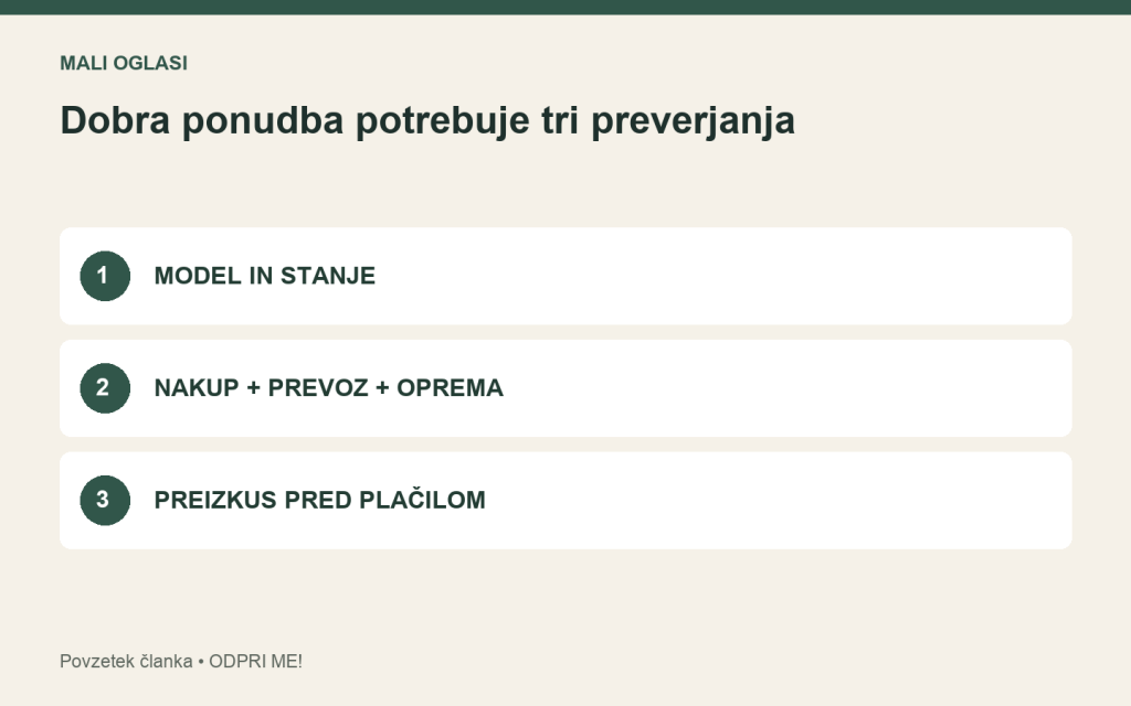Pregled: model in stanje. nakup + prevoz + oprema. preizkus pred plačilom.